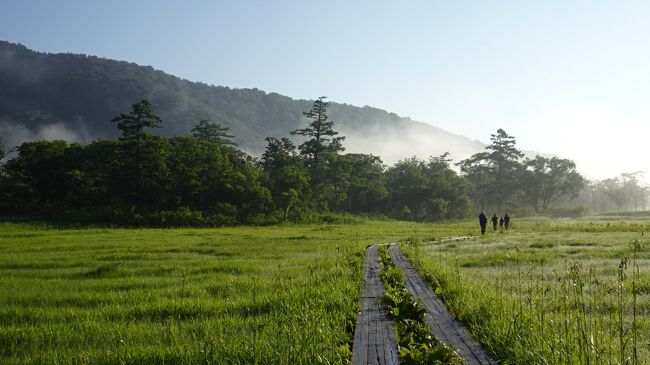 山の鼻にある尾瀬ロッジに泊まった翌日<br />外に出ると朝もやにけぶる尾瀬ヶ原に出会えるのも、尾瀬ヶ原に泊まる特権<br />