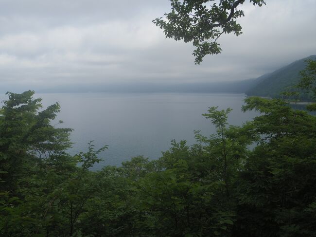 朝の支笏湖は曇っています。