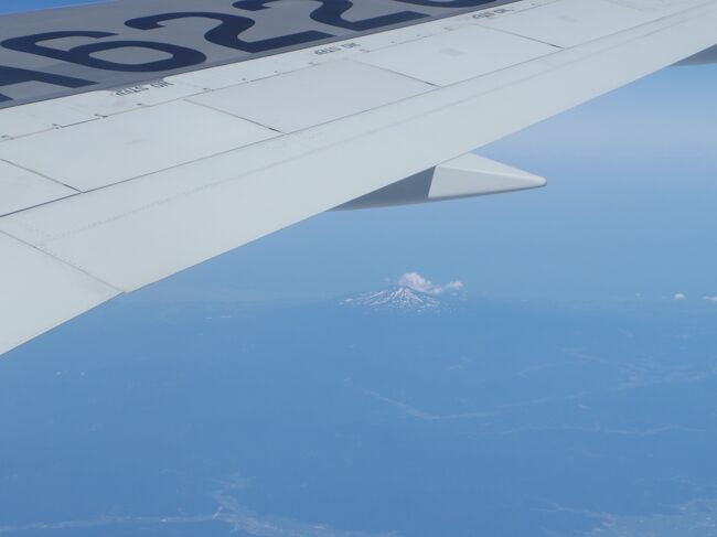 離陸してすぐは地上は見えませんでしたが、ここで鳥海山が見えました。