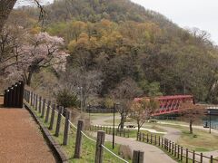 若葉萌える野鳥の森。
桜と赤い山線鉄橋も彩を添えます。
　　　　　　　
　　　　　　　　　　　（２０１８．５．８）
