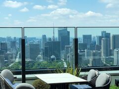東京・大手町『フォーシーズンズホテル東京大手町』39F【PIGNETO】

イタリア料理【ピニェート】のアウトドアテラス（屋外テラス）の
半ソファタイプのテーブル席からの眺望はこんな感じです。

東京タワーが間近に眺められます。
半ソファタイプのテーブル席にはパラソルがなくて暑いですが、
眺望はブルーのパラソル付きの4人掛けテーブル席よりも抜群です！！