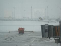 ドイツ・ミュンヘンからパリに向かいますが、大雪になりました。
融雪車でスポットを準備しています。