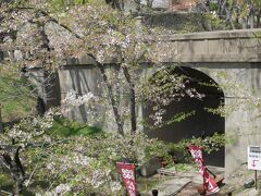 上田城の堀は、公園になっています。少しだけ桜が残っていました。