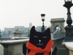 くさり橋。寒くてほとんど人通りがな～い。
ぼんやり奥に見えているのは王宮。