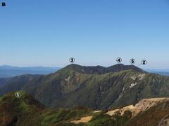 Bの区域。
こちらは那須連山の山々です。

①隠居倉
②流石山
③大倉山
④三倉山
⑤一ノ倉

※間違っていたらゴメンなさい。