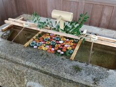 集合時間まで時間があったので、重蔵(じゅうぞう)神社へ。
手水舎が花手水になっていました。