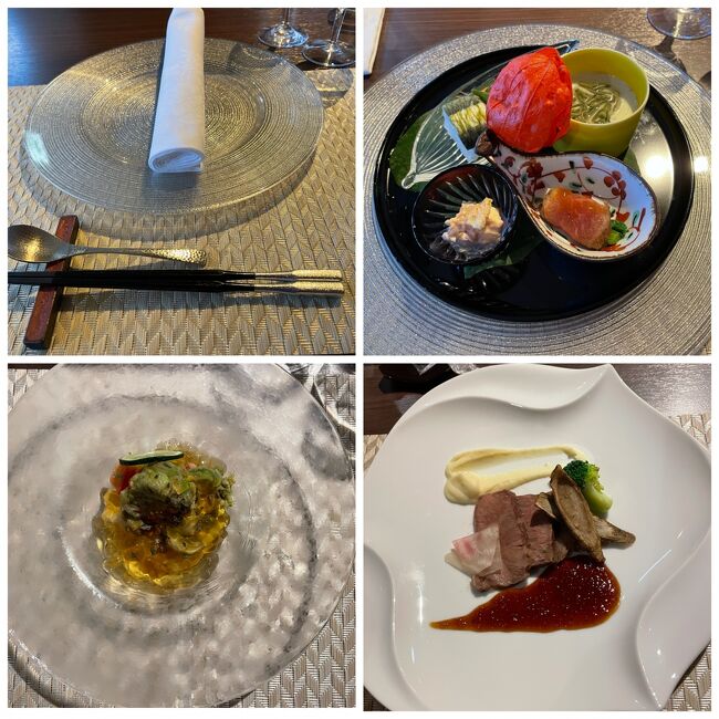 食事は海の見えるレストランで。最近泊まるホテルはどこもスタッフが少なくてサービスも低下しがちですが、ここはスタッフが揃っていてテーブルも決まっていて安心できました。お料理はまずまずかな。先付・箸休めのサラダ・メインの鳥取牛。