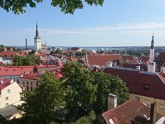わたしも早速、崖の間際まで行って、皆が見ている方向を眺めると、こんな赤い屋根の家々やとんがり帽子の尖塔が建ち並ぶ、まさに中世さながらのおとぎの世界のような景色が。