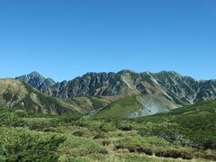 澄んだ秋の空、剱岳などの稜線がくっきり。
