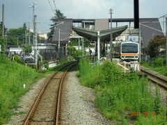 東福生駅。
かつては駅の左側（西側）に駅舎があって、ホームとの間に構内踏切があった。今は橋上駅になっている。