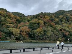 嵐山は紅葉の色づき始めというところ