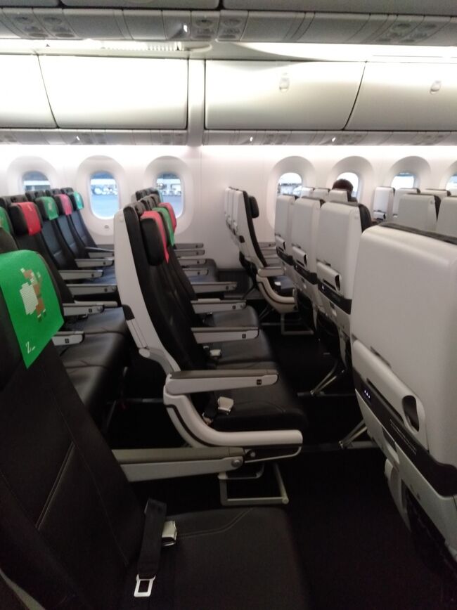 こちらがエコノミークラスのシートです。<br />シートピッチはエアアジアと比べると広く感じました。シートは今なら比べられないくらい綺麗です。