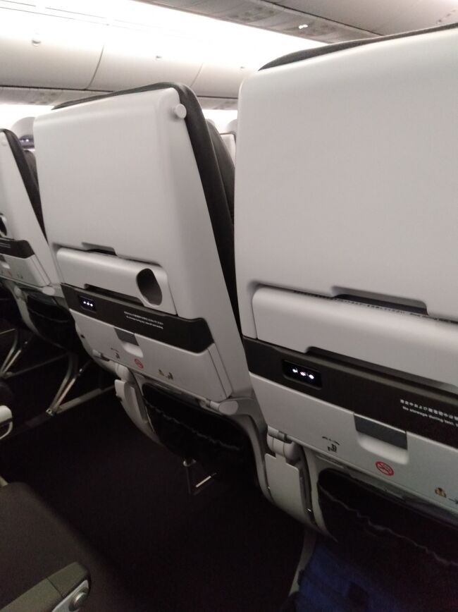 でも前の席のシートバックがやたらと目の前に迫っている感じがするのです。<br />どうも足元が広い秘密はシートの形にあるようです。<br />テーブルが２つ折りにしてあり、テーブルの下にあるシートポケットのゴムがガチガチで物が入らず。この辺りが足元が広く感じる秘密のようです。