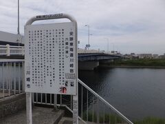 六郷橋１２：００到着。川崎大師駅から３０分。
ここが江戸時代の六郷の渡しの船着場。