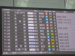 羽田空港に到着。あっ！搭乗中！？と思ったら1時間ほど前の便を見てた。ふ～、本日は搭乗口変更の掲示です。
