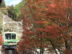 電車と紅葉の構図、テッパンですね。