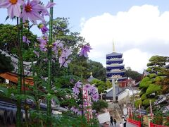 中山寺、五重塔をめざし坂道の参道を歩いてく。
山の中腹に伽藍が集まっていて結構登る（実はエスカレーターが所々ある）。