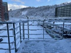 ＪＲのエアポートで小樽築港へ。手稲を過ぎたあたりから景色が一変してビックリ！
札幌は降雪０だったのに、小樽はすごい雪！夏靴だし・・・・