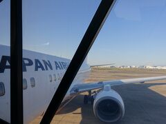 まずは羽田空港からJAL153便で青森県の三沢空港に向かいます。沖止めでしたが、乗り込む際に駐機場から富士山が綺麗に見えました！

国際線機材のB737-800型機です。