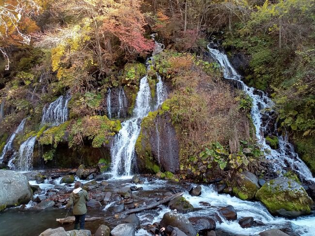 駐車場位から歩いて10分少々で吐竜の滝の正面に到着です。3,4本に分かれている感じの滝ですね。