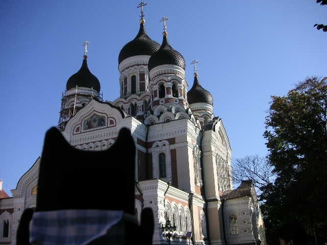 そのトームペア城の前にはこれぞロシア！な感じの玉ねぎの塔が並ぶアレクサンドルネフスキー教会。<br />ロシア正教の教会なので中はイコン、イコン、イコン。お経のような説法というかお祈りが響いておりました。「ちょっと厳粛な気分になるにゃ。」