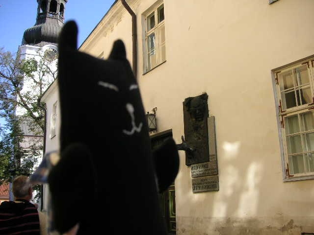 壁の彫像から手がにょき。<br />地図みたら演劇学校でした。後ろに見えているのが大聖堂。<br />Toom-Kooli 4