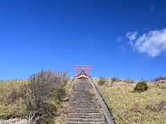 ●箱根元宮

石段の先に、「箱根駒ヶ岳」の山頂付近に鎮座する「箱根元宮（もとつみや）」の鳥居が見えてきました。