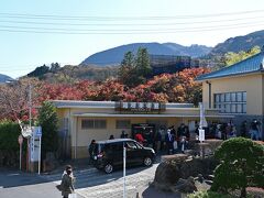 ●箱根美術館

こちらの駅で途中下車したのは、箱根の中でも紅葉の名所として知られている「箱根美術館」を訪れるため。

駅から道路を挟んだ向こう側に入口があるんですが、平日にもかかわらずけっこうな数の観光客が券売所に並んでいるようですね。。。
ただ、こうなることを想定して事前にオンラインチケット（当日券@900円→@700円）を購入しておいたので、列をスルーして入れました。

◇箱根美術館ホームページ◇
　https://www.moaart.or.jp/hakone/