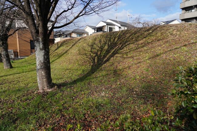 参拝を終え、境内を出る。往きのバスの車窓に見えた土塁を観るために、少し歩くことにする。辿り着くと、思った通り、豊臣秀吉が築いた御土居の跡であった。道を挟んで両側に残り、なかなか見応えがあった。