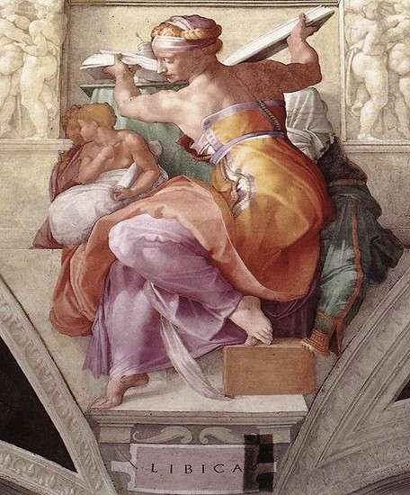 ミケランジェロ 1508-12    「リビアの巫女」システィナ礼拝堂天井画