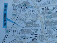 盆栽村の配置を、漫画的に描かれた地図です。

盆栽村とは、２本の鉄道と産業道路に囲まれた三角形の地域を、指しています。

さいたま市立の盆栽式の家に掲げられている案内図です。