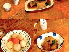 一献は銭湯と同じ通り沿いにあるたま井[https://www.instagram.com/tamairyouri/]）で。
川鶴[https://kawatsuru.com/]の熱燗をちびちびやりながら、鯛の煮付け、カブの甘酢漬け、里芋の煮物にかつおと大根の煮物をいただきました。
（おかみさんの一押しは麻婆豆腐とのことですが、日本酒だったので今回はパスです。）
家庭料理ということで素朴ではありますが、値段も手頃ですし、良い夕食となりました。