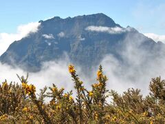９月８日１０：０６　　１０：１０
初日は島の観光でした　島の西部に進みマイド峠(2,205m)で圏谷の展望
谷間は霧でおおわれわずかに対岸の峰が眺望できました
左　最高峰のピトン・デ・ネージュ(3,069m)　明日は裏側の登山口から1500mの登り
右　マファト圏谷を作る稜線です
主峰を中心にして三方に圏谷が広がっています　三菱のマークのように
