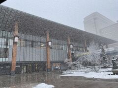 乗った新幹線はほぼ定刻通り長野駅へ到着しました。長野も雪景色。