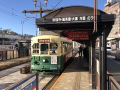 蛍茶屋行き（めがね橋方面）の3号系統の路面電車の車体の写真。