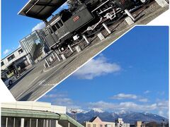茅野駅の蒸気機関車。
茅野駅と八ヶ岳のツーショット。