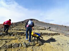 那須ロープウェイは9合目まで一気に登れるので便利ですね。
一番下から登山する本格派ではなくとも、ライトな感覚で登山を楽しめるのが良い。

はぁはぁはぁ…

山道を登り続けるおっさんと愛犬の図。