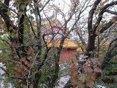 木々の間から、昨日はもう閉館していた孔子廟の頭?が見えます。