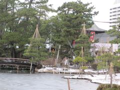 添乗員さんの後に続いて歩く。

雪吊りっぽい風景が見えてきた。