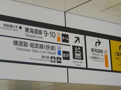 出発は夜の東京駅です。
どのホームにサンライズ出雲が着くのか分からず、駅員さんに聞いたところ東海道線の９番ホームと教えて貰いました。