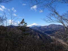 1時間ほどで鳥ノ胸山に登頂。富士山が見えました。その右には御正体山。