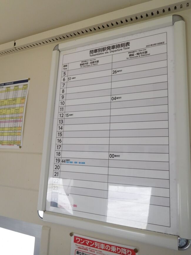 止まる列車は上り下り3本ずつ。音威子府～幌延間は特に本数が少ないですね…