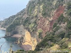 調べてみると、「赤ダキ断崖」でした。
以前訪れた「仙酔島」の五色の断層みたい。
地層がこんなにもハッキリと見ることができて、思いがけないサプライズでした。