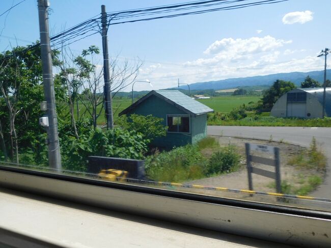 南美深駅と思われる場所。緑の待合室が印象的な駅でした。