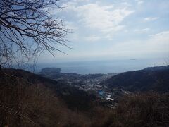 木の間から遠く真鶴半島、初島が時々姿を現す
ひたすら登り
途中、頂上まであと何m、何分ぐらいなのか、案内板が一切ないので
「半分ぐらい来たかな？」「いや、まだ1/3ぐらいじゃない？」
なんて会話しながら登った