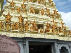 食後、近くのヒンズー教寺院・スリセンパガヴィナヤガー寺院へ。「ゴープラム」と言われる壁面の彫刻が特徴的だ。