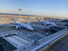 羽田空港に来たら展望デッキへ上がらないといけません。

やったー、飛行機だ！　アナ～、スタアラ～、フゥ～★
日曜夕方、出発ラッシュです。目の前でバンバン飛び立ちます。