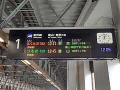 新高岡駅12:11発の「はくたか５６２号」に乗って、長野駅に向かいます。
この日の「はくたか５６２号」は、普通車指定席は満席でした。
駅に着くたび、普通車の指定席は満席で、自由席から指定席の変更はできない、と車内アナウンスがありました。
自分は、１時間以上乗るときは、指定席を予約するようにしています。