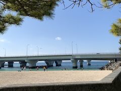 天久宮の後は波の上ビーチへ。天気も良く気温も高かったので、海に入っている人もいました。さすが沖縄ですね。
