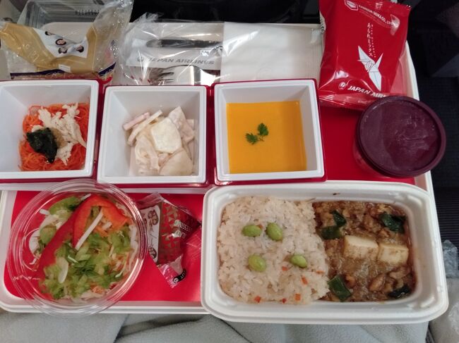 機内食だってエコノミークラスの食事としては中々の出来です。<br />近頃ナショナルフラッグキャリアとしての地位もANAに取られた様な感じのJALですがビジネスクラスはともかくエコノミークラスは中々力が入っています。